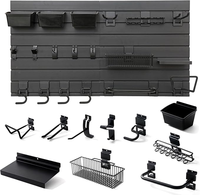 Black Tool storage wall Broom Holder Mop Hanger Wall Mount Plastic nano-molecule Organization Garage Storage System Garden Kitchen Tool Organizer Wall Control 2ft 3.8 ft.