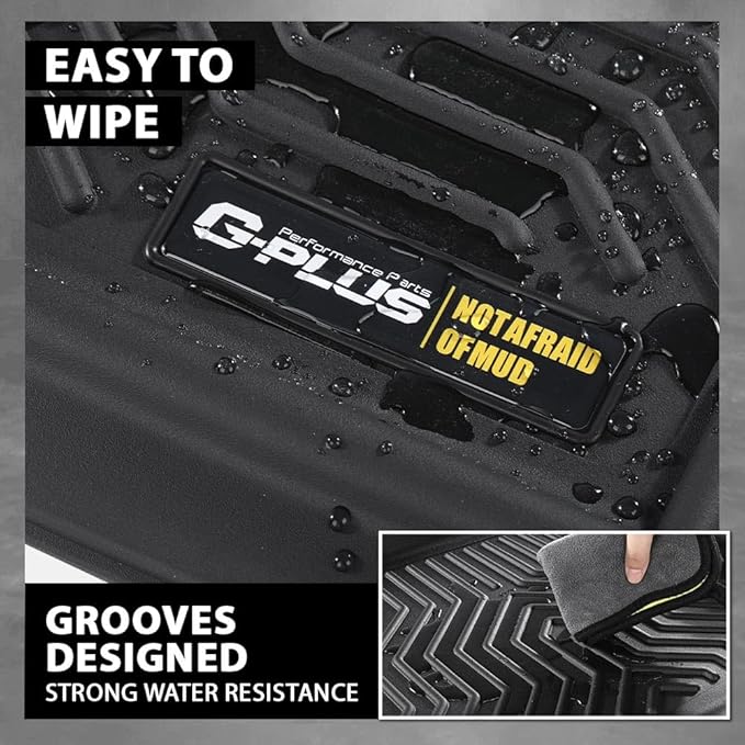 G-PLUS Floor Mats 3pcs Compatible with Chevy Silverado GMC Sierra 1500 Crew Cab 1999-2006 All Weather Full Cover Protection 1st & 2nd Row Liner TPE Floor Liners Black