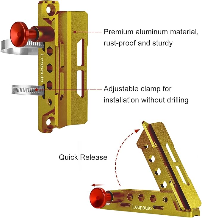Vehicle Fire Extinguisher Mount Bracket, Aluminum Adjustable Quick Release Roll Bar Fire Extinguisher Bottle Mount with 8 Clamps, Compatible with Jeep Wrangler JK TJ Rubicon UTV, Gold