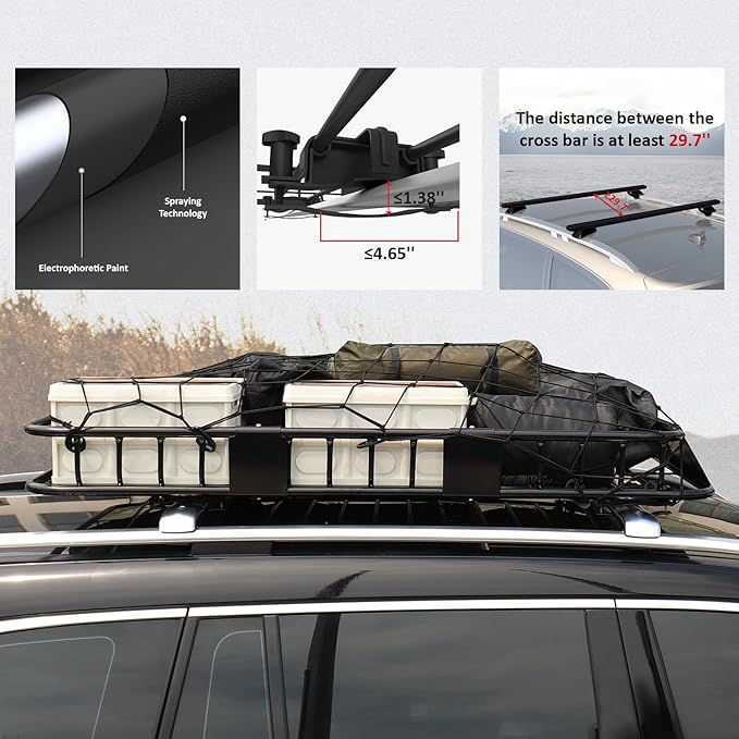 FORWODE Roof Rack Carrier Basket, 64" x 39" Rooftop Cargo Carrier with 250 lbs Capacity, Rust-Proof Steel Heavy Duty Car Top Luggage Basket with Waterproof Cargo Bag for SUV Truck Cars
