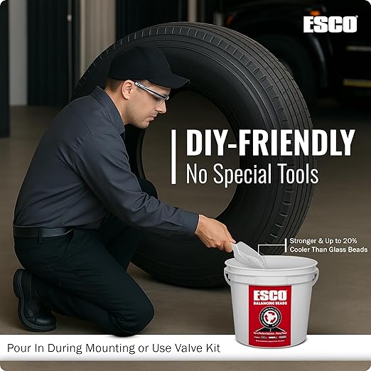 ESCO Tire Balance Beads – 17.6 lb Bulk Bucket (Model 20466C) | Reusable Ceramic Balancing Beads for Truck, RV, Motorcycle, Trailer & Car Tires | Reduces Vibration & Improves Tire Life