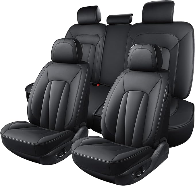 Car Seat Covers,5 Seats Automotive Seat Covers,Breathable Car Seat Protector Waterproof Leather Car Seat Covers for SUV, Sedans and Trucks，Luxury Full Wrapping Edge Seat Covers,Black