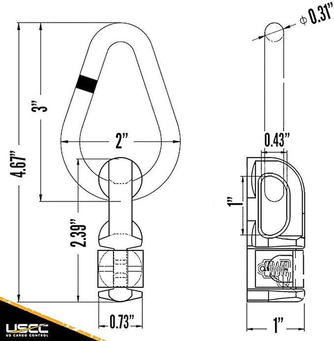 US Cargo Control Double Stud L Track Fittings with Pear Link (100-Pack), 5,000 Pounds Break Strength, Use with L Track Rails in Truck Bed or Trailer, Automatic Locking with Spring Release