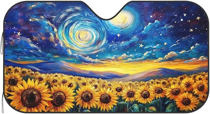 Vintage Sunflower Car Sun Shade Windshield Sunshade Foldable Front Window Shield Cover for Truck SUV