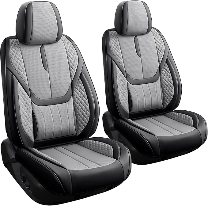 Car Seat Covers Full Set - Universal Seat Covers for Cars SUV Truck – Faux Leather Automotive Seat Covers, Breathable & Waterproof Front and Rear Seat Protectors, Fit for Most Cars-BlackGrey
