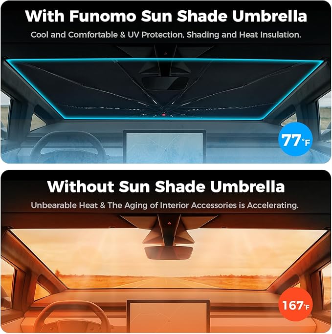[2025 Upgrade] Cybertruck Windshield Sun Shade - Sunshade Umbrella for Tesla Cybertruck 2024 2025, Thickened Titanium Silver UV Block Coating, Front Window Heat Insulation Protection, 54''x 60''x 61''
