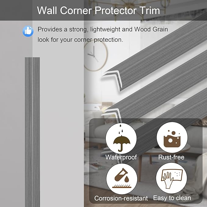 6 Pcs 49" Wall Corner Protector Trim, Gray Wood Grain Edge Strip for Door and Window Frames Mirror Trim Backsplash Tile Edge (Gray)