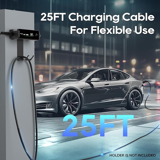Level 1-2 Tesla Charger (32A,240V,NEMA 14-50P) with 25FT Charging Cable,ETL & FCC Listed,Home/Outdoor Portable Tesla Charger for All Tesla Models 3/Y/S/X/Cybertruck,Timing Delay