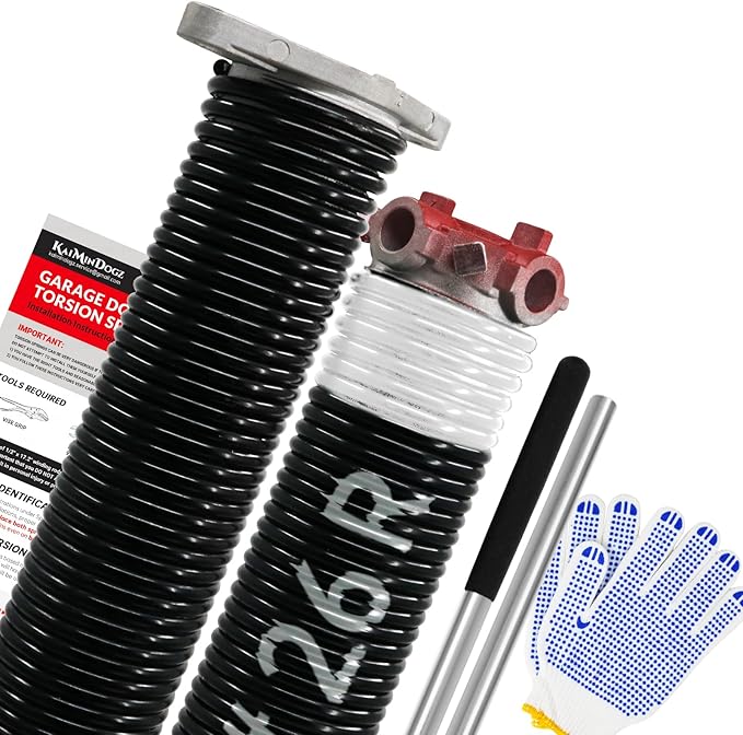 Pair of 1.75" Garage Door Torsion Springs Set with Non-Slip Winding Bars&Gloves, High Precision Electrophoresis Oil-Free Black Coated for Replacement, MIN 16,000 Cycles (0.218 x 1.75"x 26")