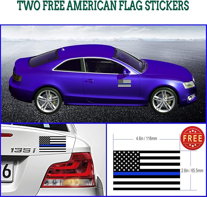 American Flag License Plate Frames - 2 Pack USA Patriotic Black Car Tag Holder, 4 Hole Brushed Aluminum Cover with Screw Caps for Vehicle Truck or SUV