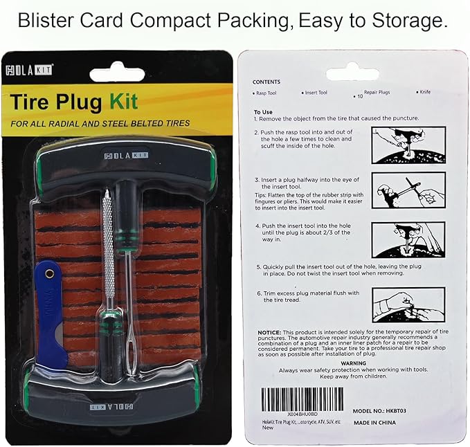HolaKit Tire Plug Kit, 13PCS Tire Repair Kit with Self-Vulcanizing Plugs, Ergonomic Oversized & Rubber-Grip T-Handle Tools, Flat Tire Puncture Repair Tools for Cars, Motorcycle, ATV, SUV, etc