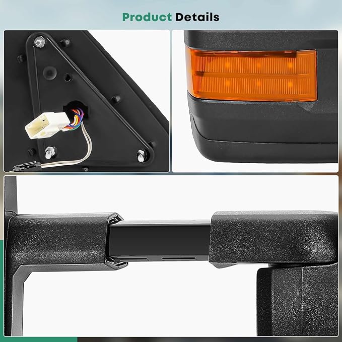 YHTAUTO Power Adjusted Heated Towing Mirrors Fit Toyota Tundra 07-21, Sequoia 08-17, Arrow & Turn Signal & Backup Running Light, w/Blind Spot Detection, Telescoping Driver Passenger Side Car Mirrors