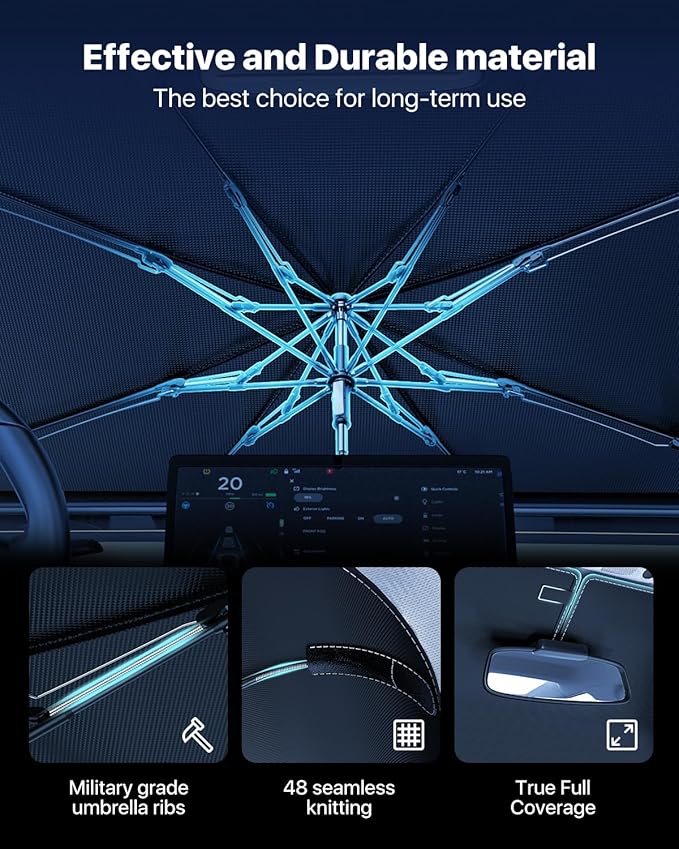 [2025 Upgraded] Nmoiss Windshield Sunshade Umbrella Car - [Vinyl Coating Heat Shield] Protect Car from Sun Rays & Heat Damage Keep Cool and Protect Interior X-Small (52" L x 28" W)