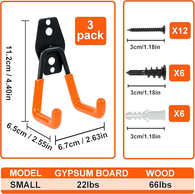 QUELIEN 3 Pack Garage Wall Hooks – 2.5in Heavy-Duty Cord Organizers for Garage Storage, Hose Holder, and Organization – Durable, Space-Saving Design for Home, Garage, and Workshop Use