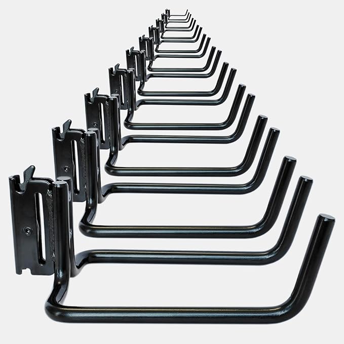 10 Pack E Track Double J Hooks, Heavy Duty Black Large Steel Shovel/Tool Hanger for Store Long Handled Tools, E Track Tie Down Accessories for Trailers, Trucks, Garden Tools Organizers Storage