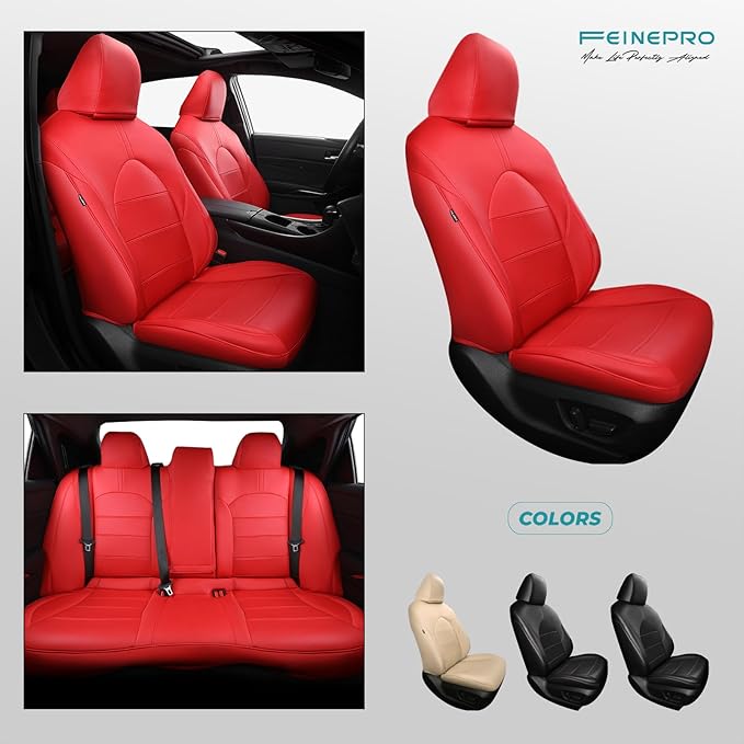 for Toyota Camry Seat Covers Hybrid XLE XSE 2018 2019 2020 2021 2022 2023 2024 - Custom Car Seat Covers Full Set, Leather Seat Cover for Cars, Waterproof Breathable Cushion Protectors Red