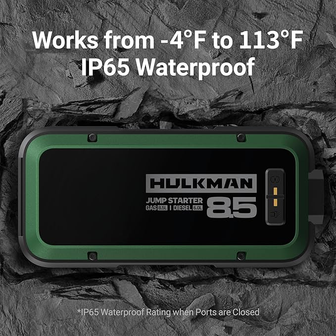 Hulkman Alpha85,Midnight Green,2000A 74Wh Smart Jump Starter,12V Portable Car Battery Booster with 3.3" Display,USB-C Power Pack,Includes 65W Wall Charger,Jumper Cables for up to 8.5L Gas/6.0L Diesel