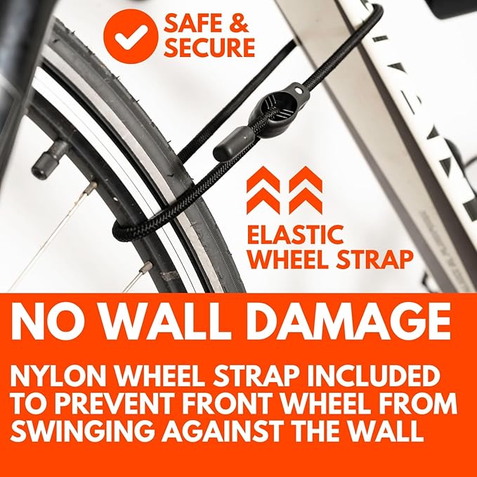 Bike Wall Mount - Horizontal Wall Hanger, Adjustable Design for Road, Mountain and Hybrid Bikes up to 48.5 lbs - Space-Saving Bike Rack for Garage or Apartment - Sturdy Indoor Bicycle Storage