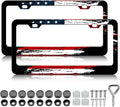 American Flag License Plate Frames - 2 Pack Vintage US Flag Stainless Steel License Plate Holder,Rust-Proof Waterproof Car Decorative Tag Frame with Screws Fasteners Caps