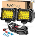 NAOEVO 4 Inch LED Pod Lights, Spot Flood Yellow LED Fog/Driving/Off Road Lights with 2 Leads Wiring Harness, Cube Pods for Truck Boat ATV UTV, 2 Pcs (Yellow)