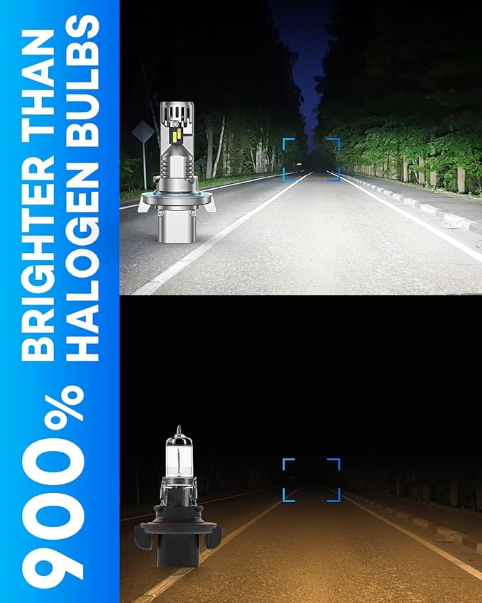 H13/9008 LED Bulb, Ultra Brightness, Real 1:1 Size Canbus Ready Wireless Plug and Play, 6500K White Fog Light Bulbs, Cooling Fan, 70000H Lifespan, Pack of 2