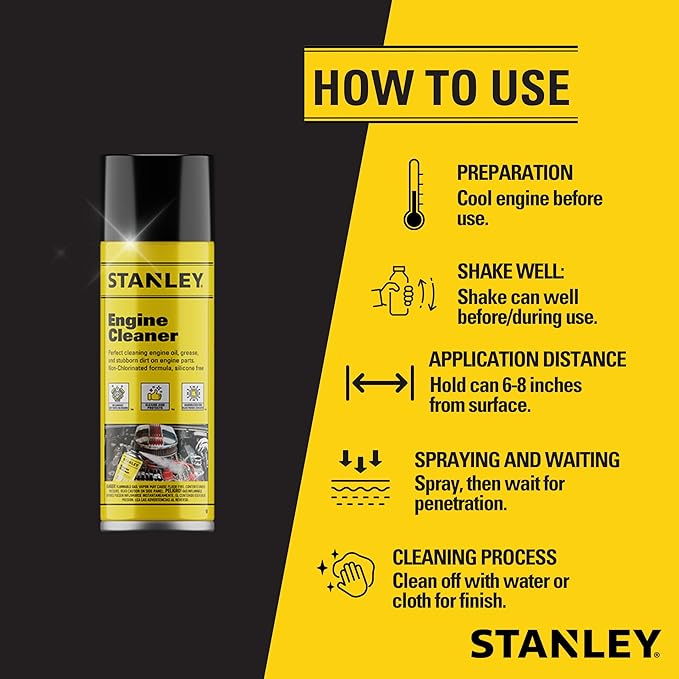 STANLEY AP 92 Engine Cleaner Spray - 12x12 Fl. oz., Automotive Degreaser Spray,Use for Tight Spaces, Non-corrosive - 12 Pack