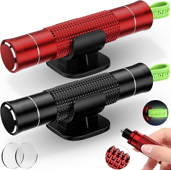 Safehammer - Safe Hammer Glass Breaker Under Water, Upgraded Antiskid, Car Hammer Seatbelt Cutter Window Breaker Emergency Escape Tool, Safe hammer Glass Breaker for New Cars (2PCS Red & Black)