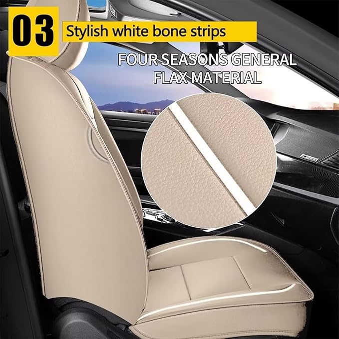 YORKNEIC Leather Car Seat Covers Fit for Hyundai Kona 2018-2025: 2 Front Set Seat Covers - Waterproof Auto Seat Protector Compatible Airbag (Beige)