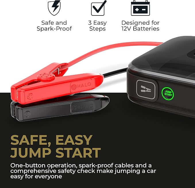 HALO Bolt Ultimate 3 Portable Car Battery Jump Starter | 130 PSI Air Compressor, 55.5Wh USB Power Bank, Large Display, Emergency Floodlight & Charger, Jumps Cars SUVs & Trucks, Inflates Tires — Grey