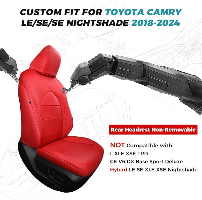 for Toyota Camry Seat Covers LE SE SE Nightshade 2018 2019 2020 2021 2022 2023 2024 - Waterproof Luxury Leather Seat Covers for Cars, Custom Fit Car Seat Covers Full Set, Red Not for Hybrid