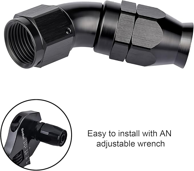 EVIL ENERGY 12AN 45 Degree PTFE One Piece Full Flow End Hose Fitting Aluminum Black