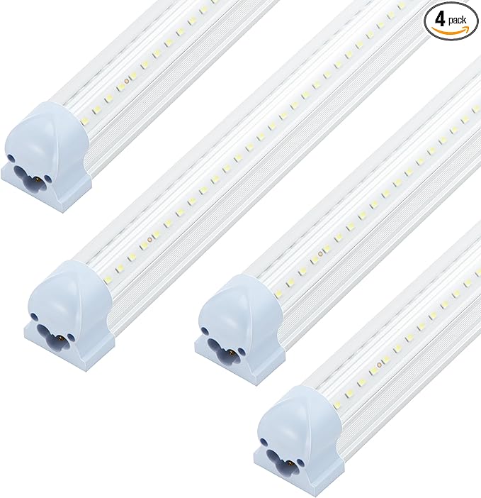 T8 LED Shop Lights 4FT, 4 Pack LED Garage Lights 50W 9600LM 6000K, Linkable Work Light, Plug & Play Energy-Saving Workshop Lighting for Warehouse Basement Classroom(V2)