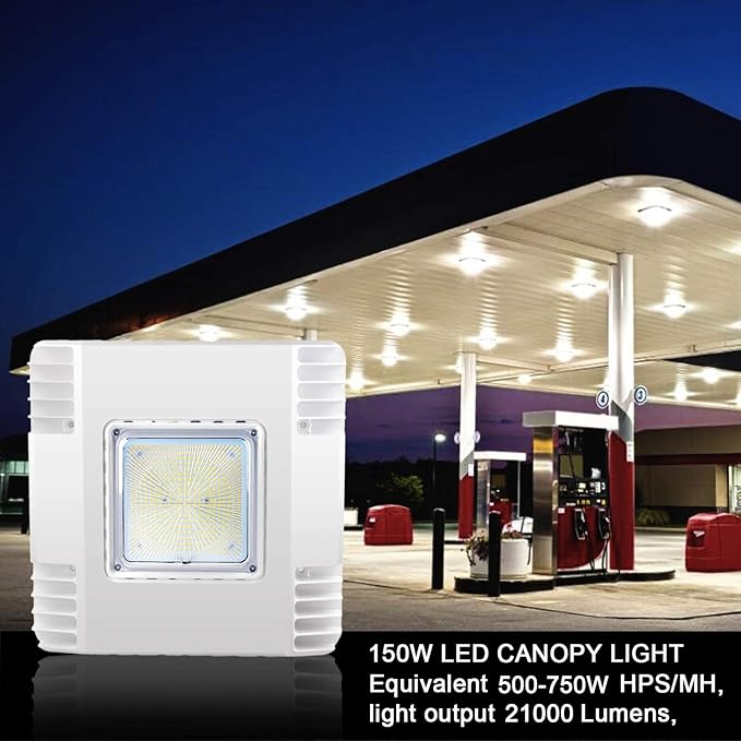 OSTEK LED Gas Station Canopy Light, 150W Carport Ceiling Light 5700K, Outdoor Rated (600W HID/HPS Equivalent), 90-277V IP65 DLC & UL Listed (150W - (1 Pack)