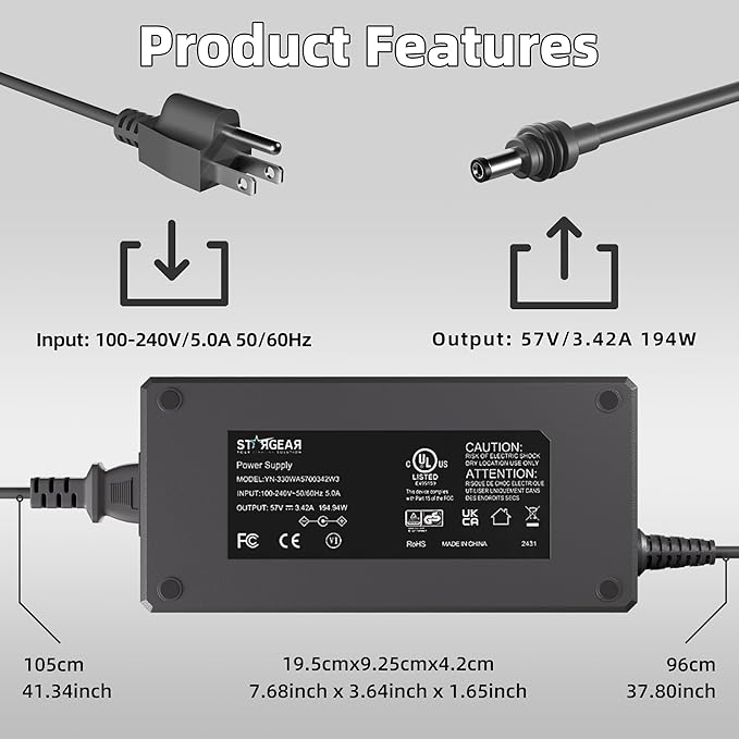 Starlink Gen 3 Power Supply, 195W AC to DC Charger for Gen3 Starlink Standard, 5.7V 3.42A Power Certified Multi Protection V3 Power Adapter Cord