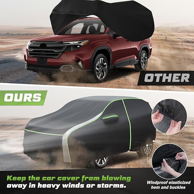 Mixsuper Liner Car Cover for Forester 2009-2026, All Weather Car Cover for Forester, 7 Layers Waterproof Full Car Covers with Zipper Door Reflective Strips