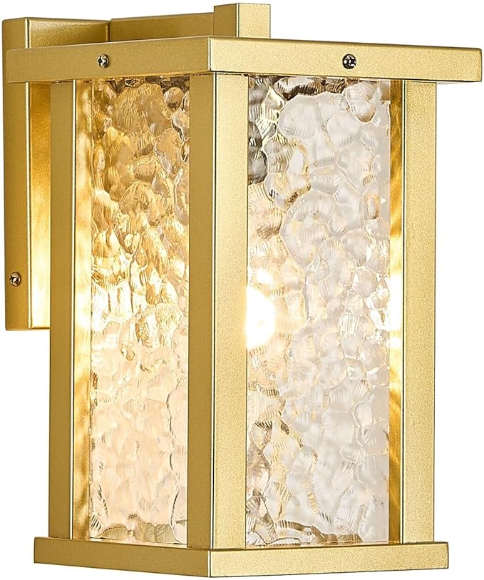 Outdoor Wall Sconce E26 Base Metal Frame - Gold Exterior Light Fixture with Clear Glass, Waterproof Porch Wall Mount Lighting for Garage, Patio(Bulb not Included)