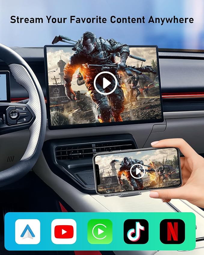 FAHREN Wireless CarPlay Adapter for iPhone& Android Auto, Support Netflix/YouTube, Mini Android Auto Wireless Adapter, Plug & Play,Only Fit with The 2018+ Cars with OEM Wired CarPlay