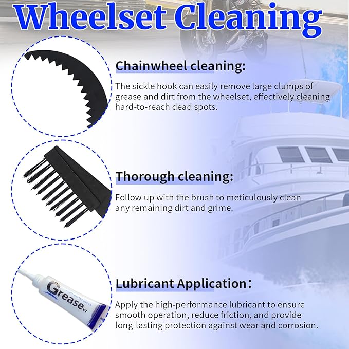 Bike & Motorcycle Chain Cleaner Kit - 6-Piece Eco-Friendly Set with 3 Brushes, Chain Scraper, Scrubber & 10g Pro-Grade Lubricant