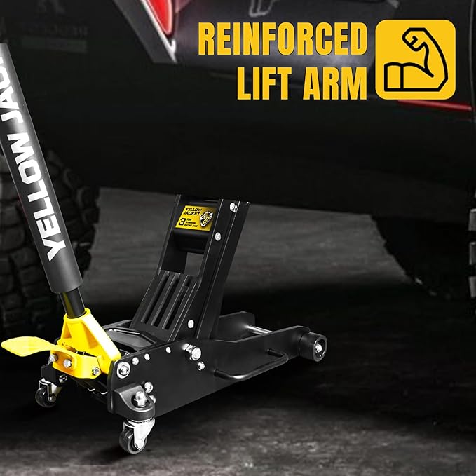YELLOW JACKET Floor Jack 3 Ton Full Aluminum Ultra Lightweight Low Profile Hydraulic Racing Car Jack with Dual Pumps Quick Lift and Foot Pedal for Auto Repair, 6600 lbs Capacity