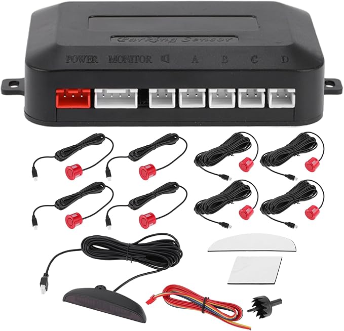 Motoforti Universal Car Auto Vehicle Reverse Backup Radar System Reverse Parking Sensors Alarm Buzzer Reminder Distance Detection Red 8 Parking Sensors