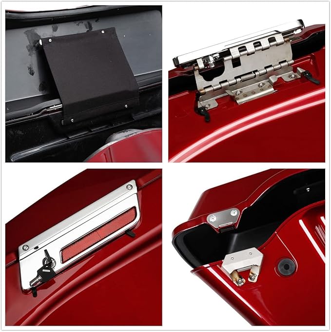 XFMT Motorcycle Stretched Saddlebags 5" Extended Hard Saddle Bags For Harley Touring Road King Street Glide Road Glide Electra Glide Ultra Classic 1993-2013, Red