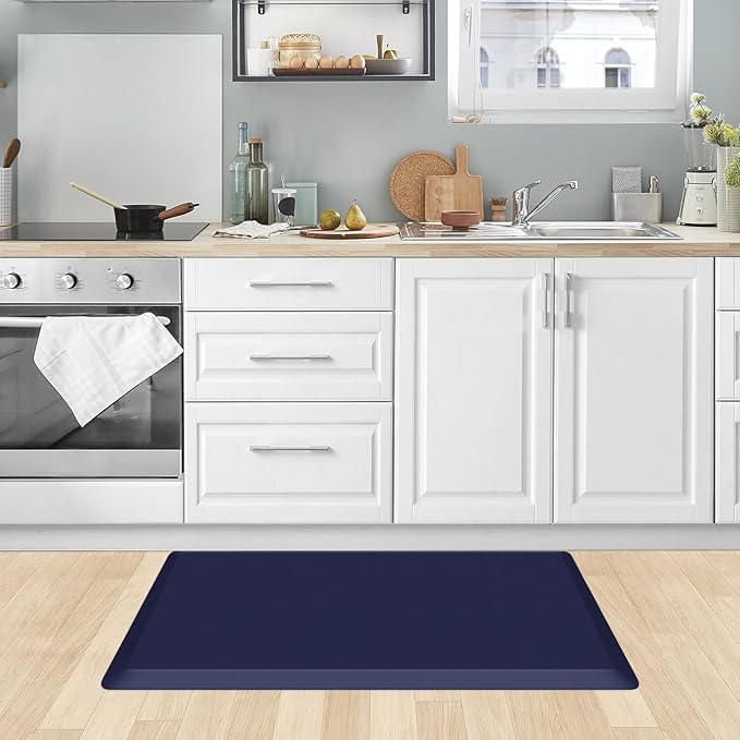 KitchenClouds Kitchen Mat Cushioned Anti Fatigue Rug 20"x32" Waterproof, Non Slip, Standing and Comfort Desk/Floor Mats for House Sink Office (Blue)