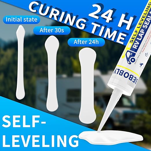 RV Roof Sealant, Self Leveling Lap Sealant White, RV Caulking Sealant Waterproof, Flexible & Non-Cracking, RV Lap Sealant for Camper, Trailer & Motorhome Roof Repair, Secure Odorless (4 Pack)