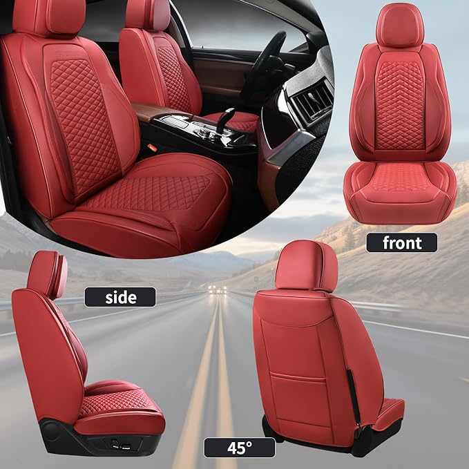2 Packs Car Seat Covers Leather Car Seat Covers Universal Seat Covers for Car, SUV,Truck (Burgundy)