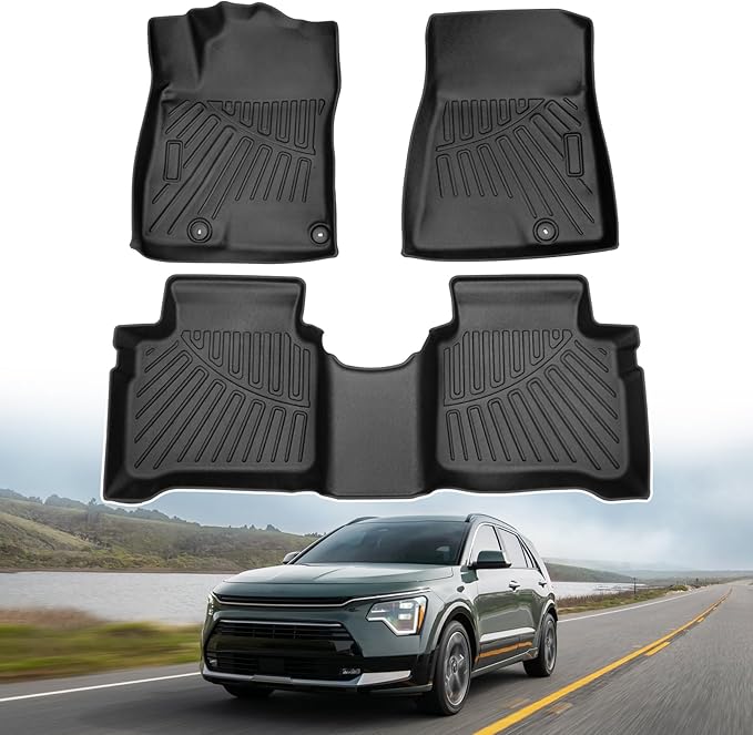 Powerty Floor Mats for 2023-2025 Kia NIRO & Hybrid & HEV - All Weather Floor Liners, 3D TPE, Heavy-Duty (1st & 2nd Row, NOT for EV & PHEV)