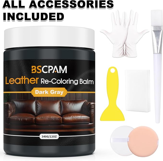 Dark Gray Leather Recoloring Balm, 12oz Leather Color Restorer for Couches, Leather Repair Kit for Furniture, Leather Dye for Leather Fade, Leather Repair Restore car seat