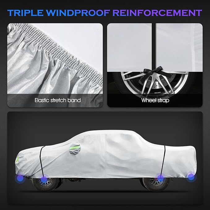 Car Cover Custom Fit for Toyota Tacoma 2005-2023,6 Layers Truck Cover Waterproof All Weather for Automobiles,Outdoor Full Exterior Cover,Rain, Sun, Wind Protection,Silver