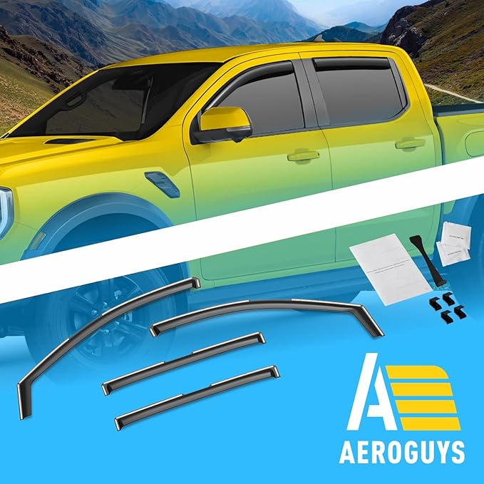 Extra Durable Window Deflectors in-Channel Window Visors Rain Guards Fit for Ford Ranger 2024-2025 SuperCrew, Sun Visors, Wind Vent for Shades, Exterior Car Accessories - 4pcs. AG0748