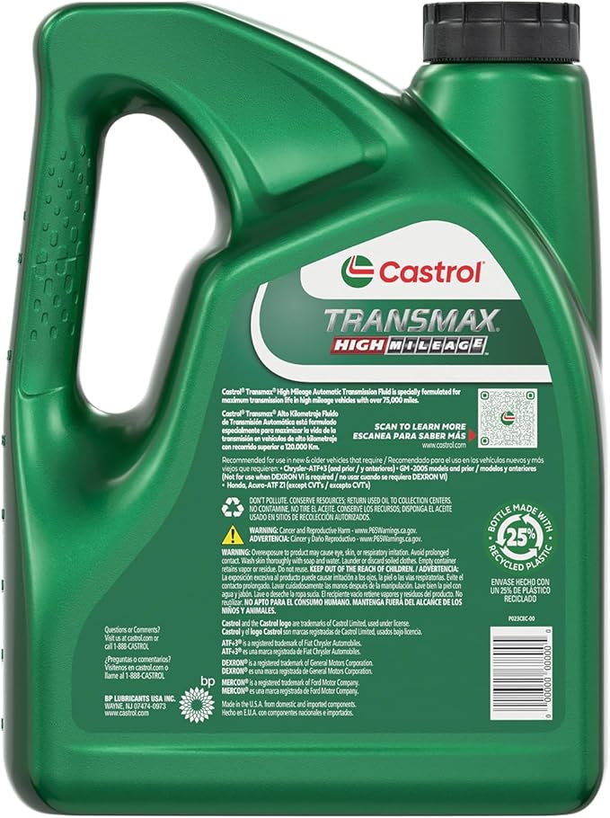 Castrol Transmax High Mileage Automatic Transmission Fluid, 1 Gallon (Pack of 3)