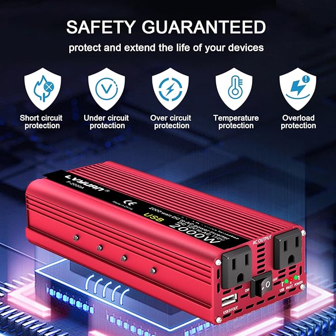 1000W Power Inverter 12V DC to 110V AC Car Plug Adapter Outlet Converter with Dual AC Outlet 3.4A USB 12 Volt Invertor Car Cigarette Lighter Inverter for Laptop Computer RV Truck